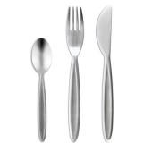 Ensemble couvert en inox aspect brossé.