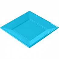 Assiette jetable carrée turquoise par 8