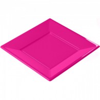 Assiette jetable carrée fuschia par 8