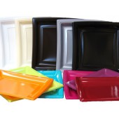 Assiette en plastique carrée de 240mm, disponible en 11 coloris