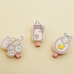 Pince avec motif baptème rose