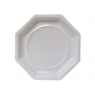 Assiette jetable blanche de forme octogonale, en plastique rigide