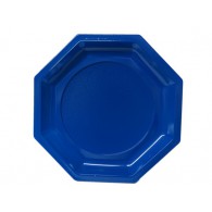Assiette en plastique bleu de forme octogonale, disponible en 185mm ou 240mm