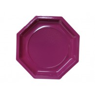 Assiette en plastique rigide de forme octogonale et de couleurs prune