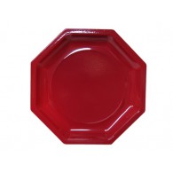Assiette jetable octogonale de couleurs rouge bordeaux, disponible en 185 ou 240mm