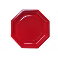 Assiette jetable coloris rouge en forme octogonale