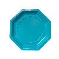 Assiette jetable octogonale coloris turquoise