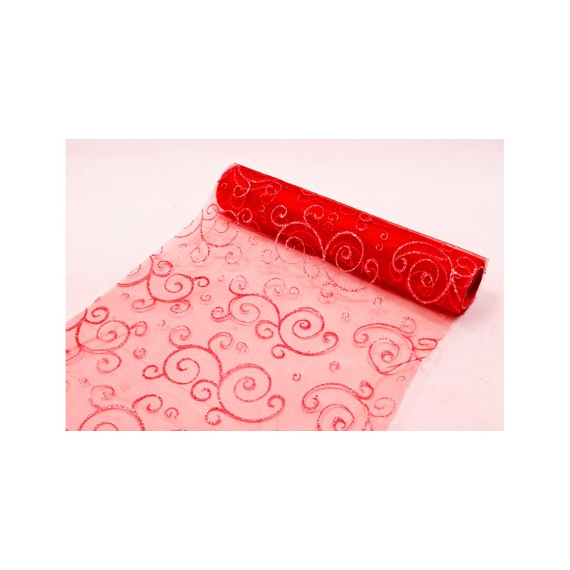 Chemin de table organza Arabesque Rouge 0,30x5m