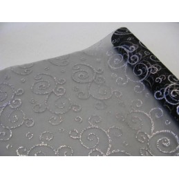 Chemin de table organza Arabesque Argent 0,30x5m