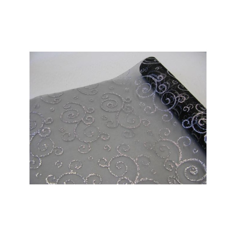 Chemin de table organza Arabesque Argent 0,30x5m