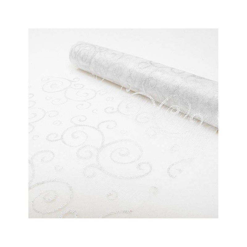 Chemin de table organza Arabesque Blanc 0,30x5m