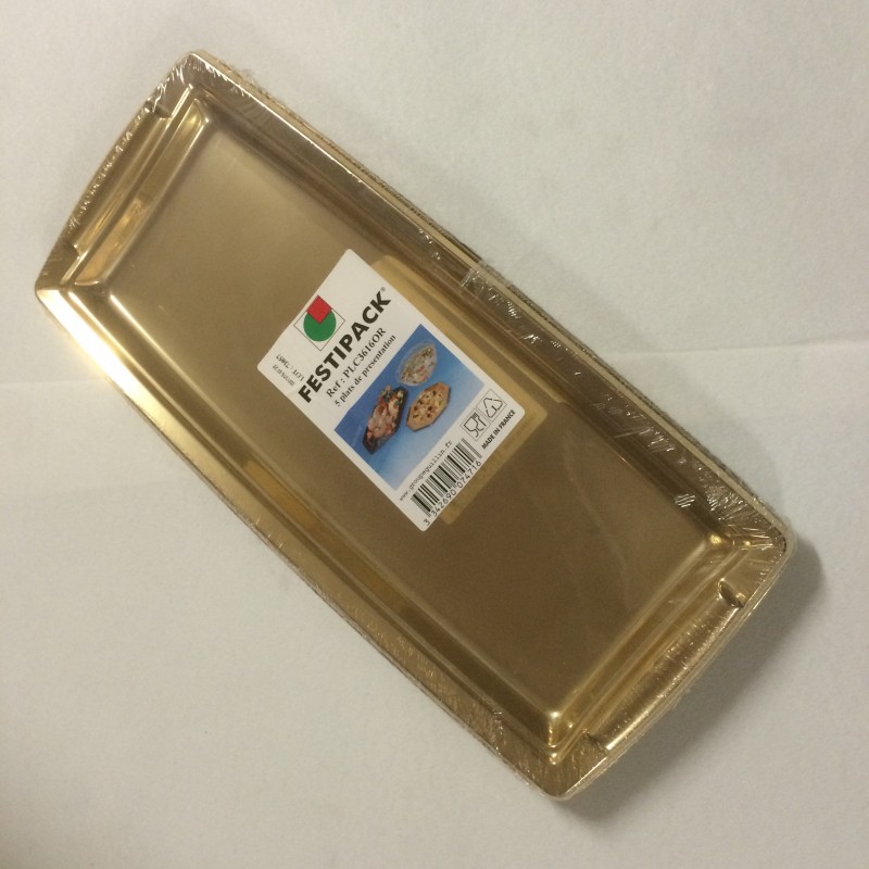 Plateau plastique or 36cm avec poignées par 5 Plateau plastique or 36cm avec poignées par 5