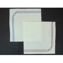 Serviette jetable haute qualité, en celisoft de 40x40cm, décorée en fond balanc avec contout bleu ou rouge
