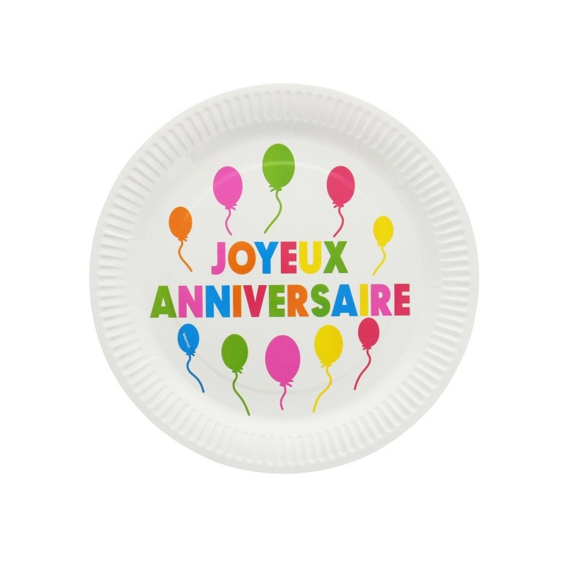 Assiette carton Joyeux Anniversaire 23cm par 10