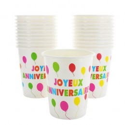 Gobelet carton Joyeux Anniversaire 20cl par 10