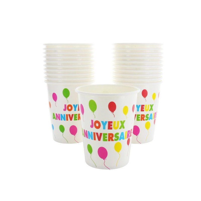 Gobelet carton Joyeux Anniversaire 20cl par 10