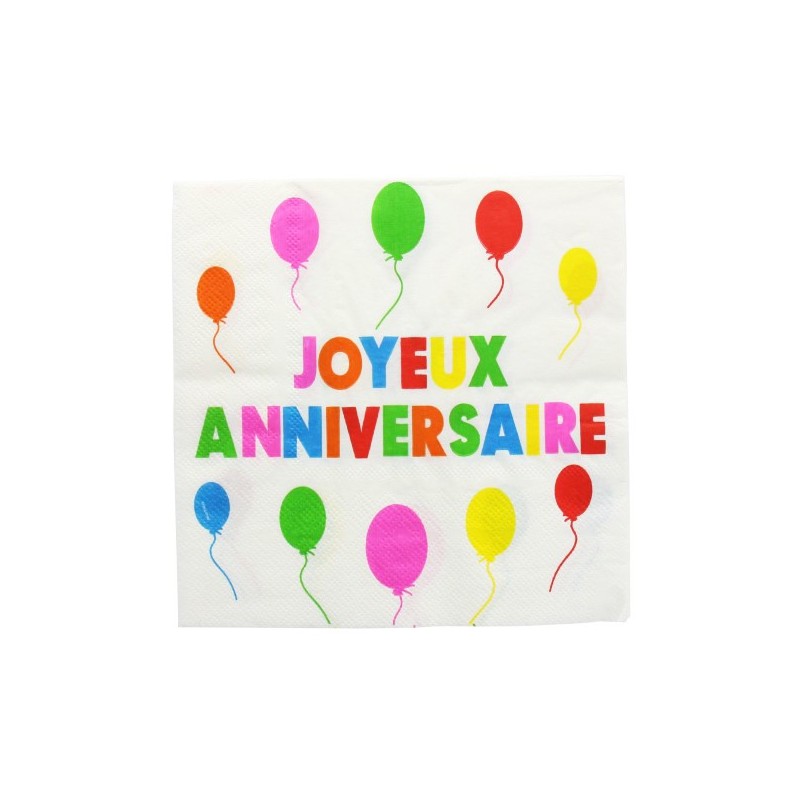 Serviette papier Joyeux Anniversaire 33x33cm par 10