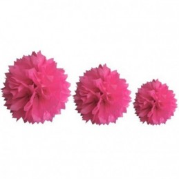 Boules en papier Pompons 40cm, 30cm et 20cm fuschia