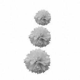 Boules en papier Pompons 40cm, 30cm et 20cm gris