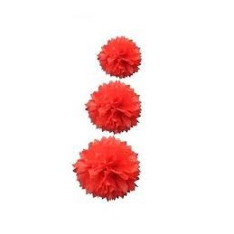 Boules en papier Pompons 40cm, 30cm et 20cm rouge