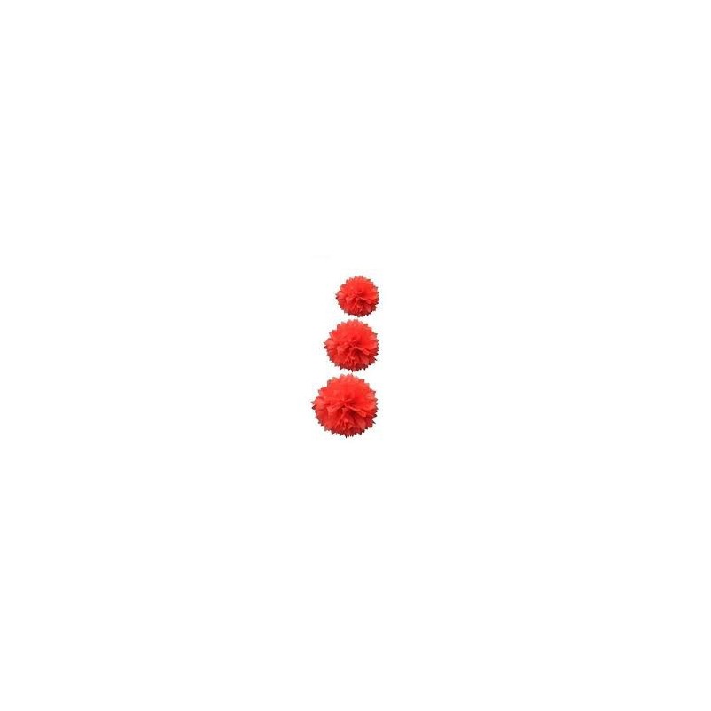 Boules en papier Pompons 40cm, 30cm et 20cm rouge