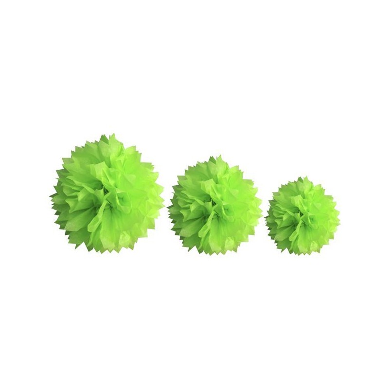 Boules en papier Pompons 40cm, 30cm et 20cm vert anis