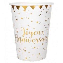 Gobelet carton 27cl Joyeux Anniversaire Or