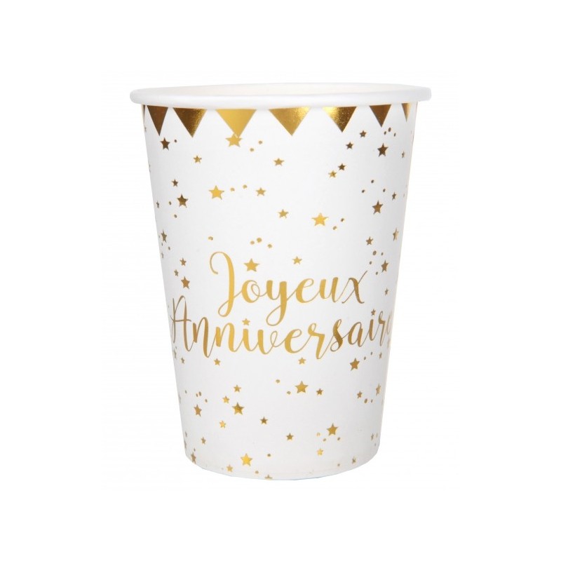 Gobelet carton 27cl Joyeux Anniversaire Or