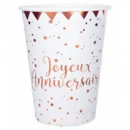 Gobelet carton 27cl Joyeux Anniversaire Rose Gold