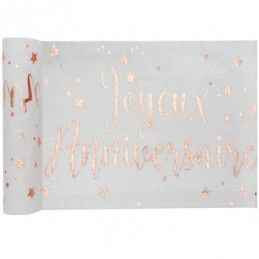 Chemin de table coton Joyeux Anniversaire Rose Gold 0