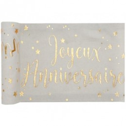 Chemin de table coton Joyeux Anniversaire Or 0